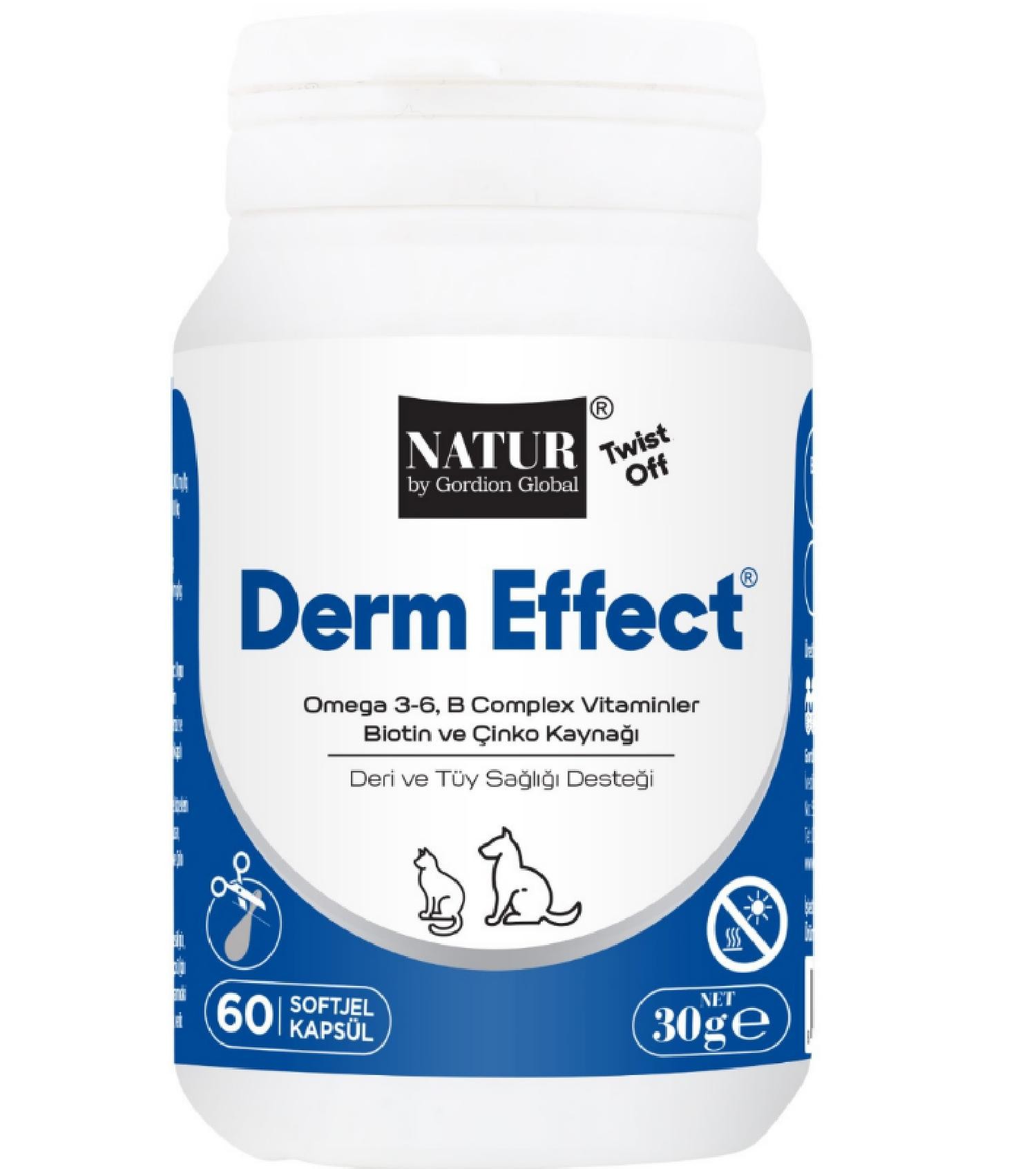 Natur Derm Effect Kedi Köpek Deri ve Tüy Sağlığı Destek Soft Jel Kapsul 60 Adet