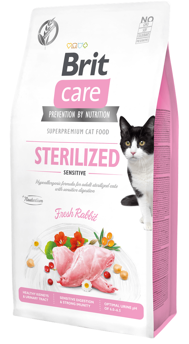 Brit Care Kısırlaştırılmış Hassas Kediler İçin, Tahılsız, Hipoalerjenik Taze Tavşan Etli Kuru Mama 2 kg