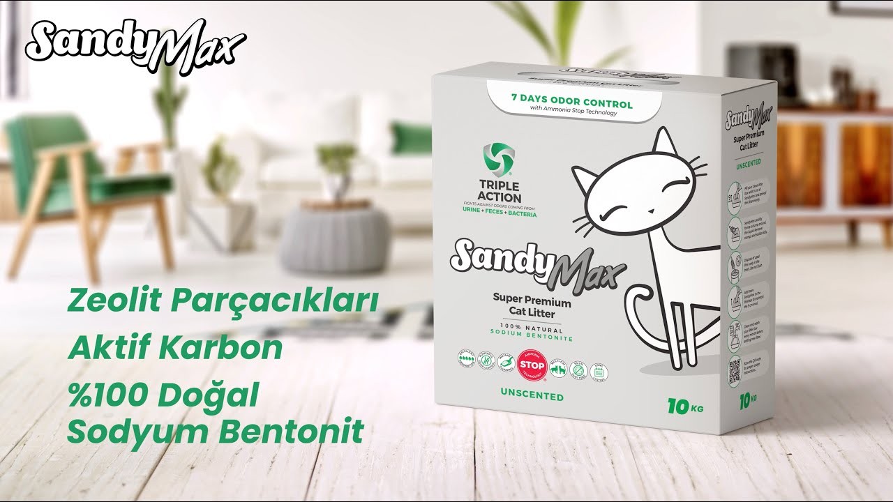 Sandy Max Triple Action Aktif Karbonlu Bentonit Kedi Kumu 10L
