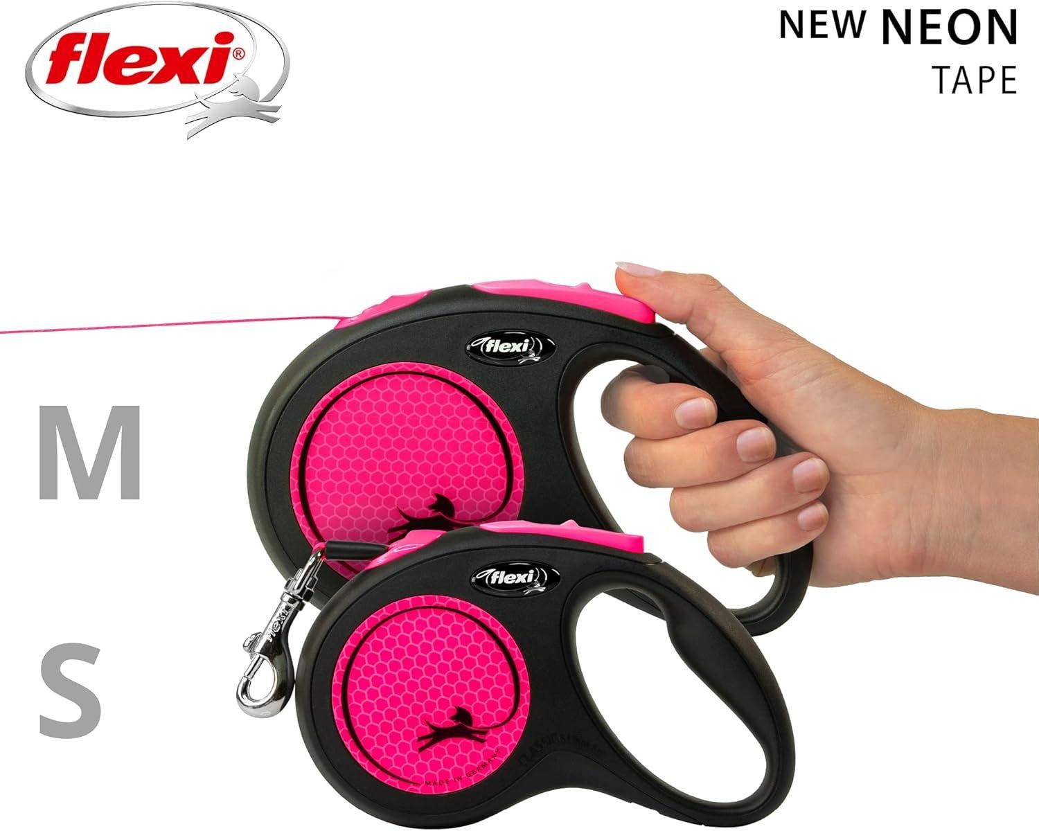 Flexi New Neon S Beden 5MT Şerit Tasma - Pembe