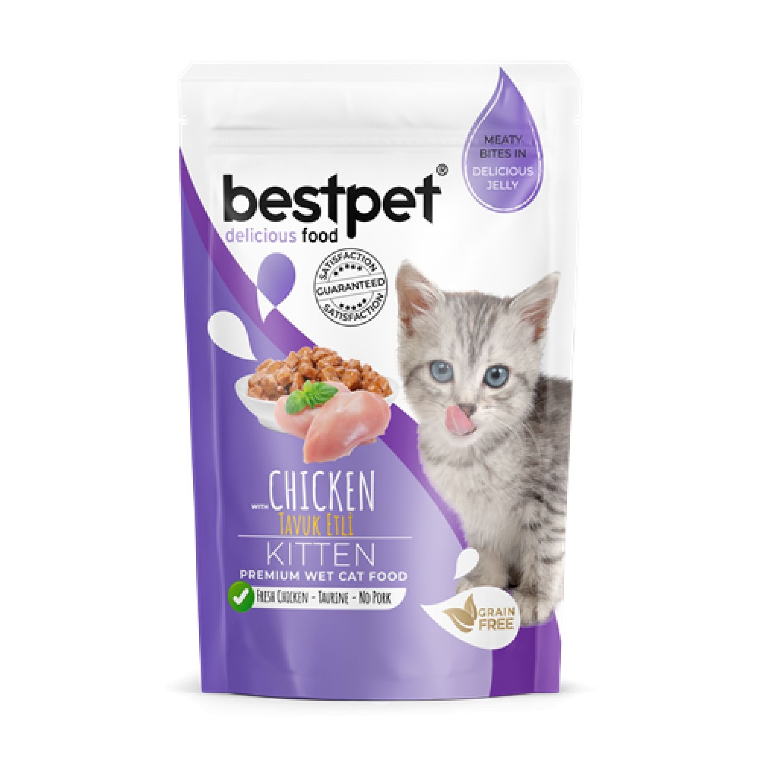Bestpet Yavru Kediler İçin, Tahılsız, Jöle İçinde Tavuk Parça Etli Yaş Mama 85 gr