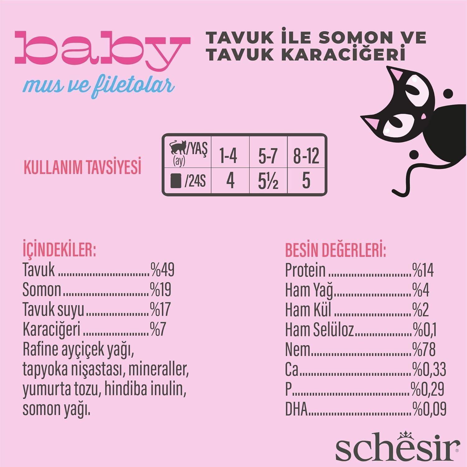 Schesir Baby Tavuk ile Somon Mus ve Fileto Konserve 3x55g