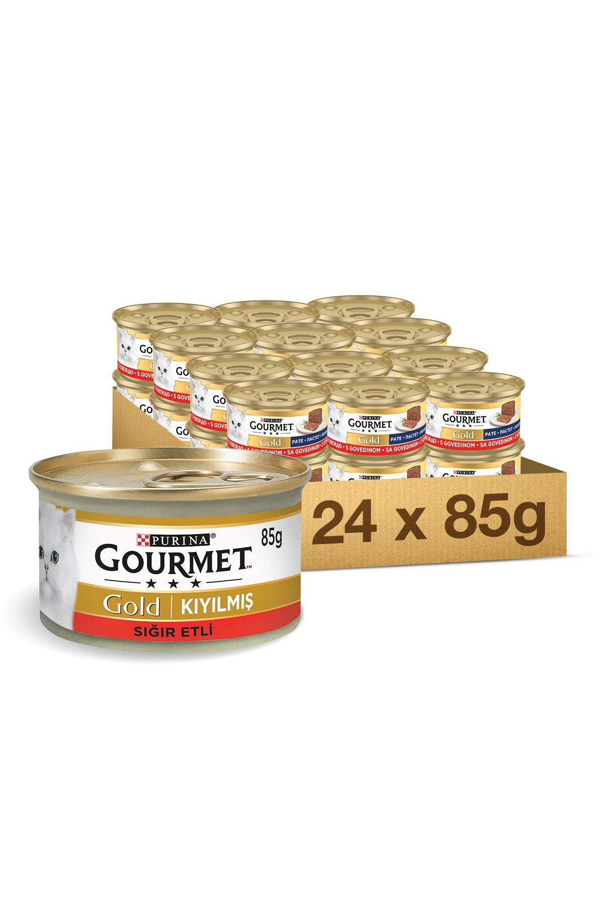 Gold Parça Etli Ve Soslu Sığır Etli Konserve Kedi Maması 85 gr X 24 Adet*