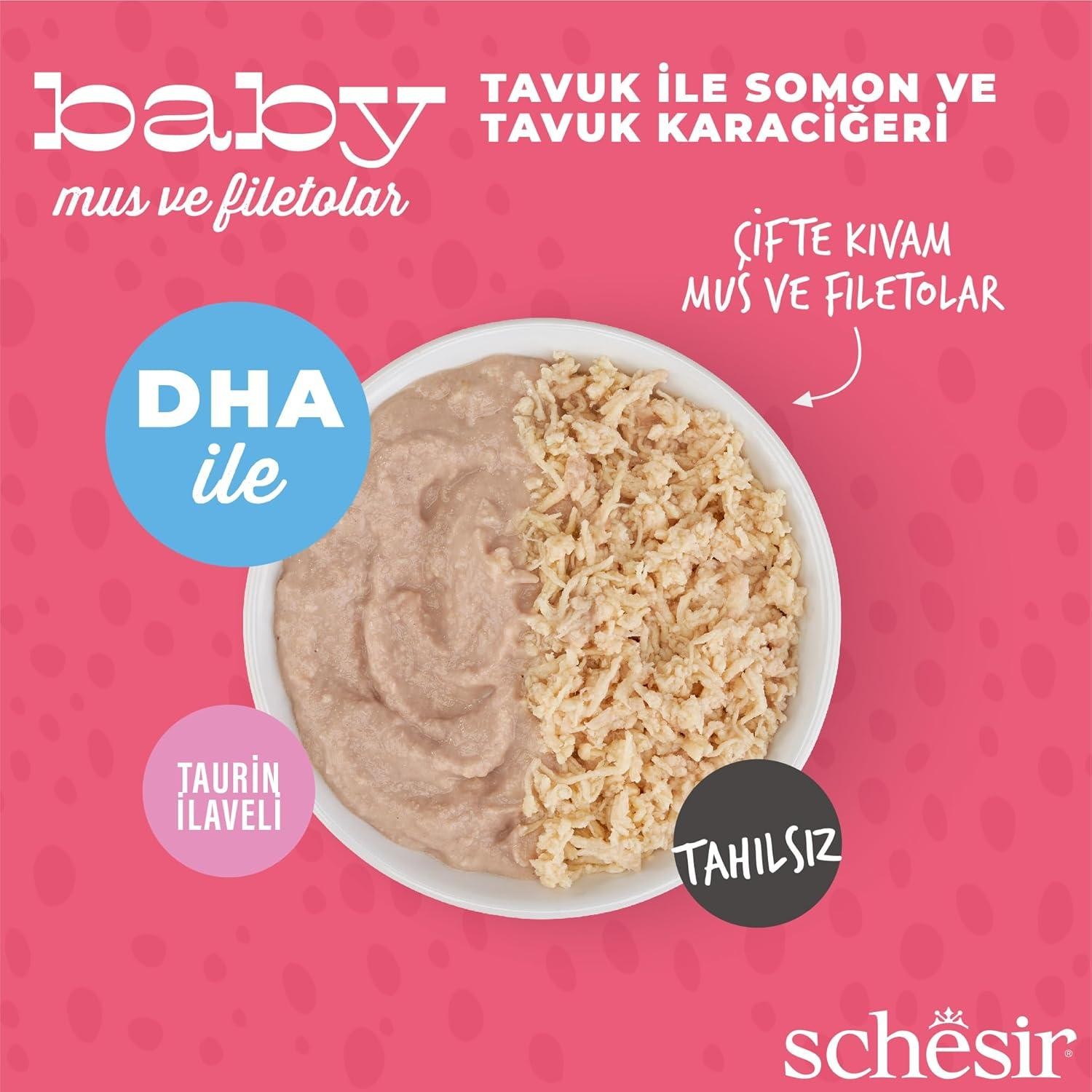 Schesir Baby Tavuk ile Somon Mus ve Fileto Konserve 3x55g