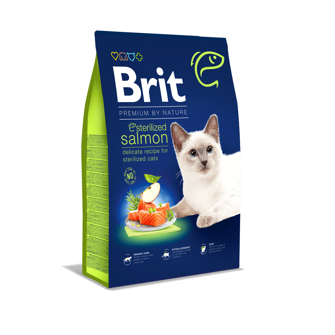 Brit Premium By Nature Kısırlaştırılmış Kediler İçin, Somon Balıklı Kuru Mama 8 kg