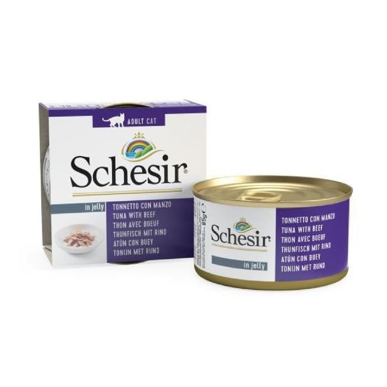 Schesir Jelly Ton Balığı ve Sığır Eti Jöle İçinde Yetişkin Kedi Konservesi 85g