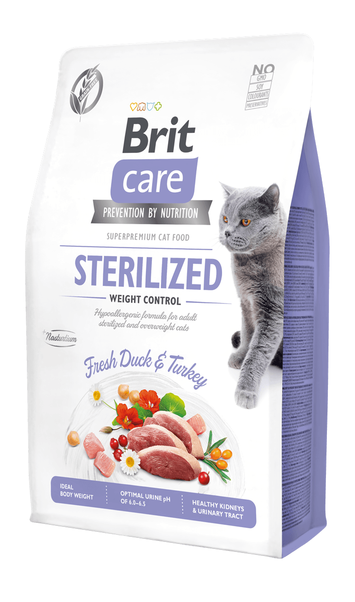 Brit Care Kilo Kontrolü İhtiyacı Olan Kısırlaştırılmış Kediler İçin, Tahılsız, Hipoalerjenik, Taze Ördek Etli Ve Hindi Etli Kuru Mama 2 kg