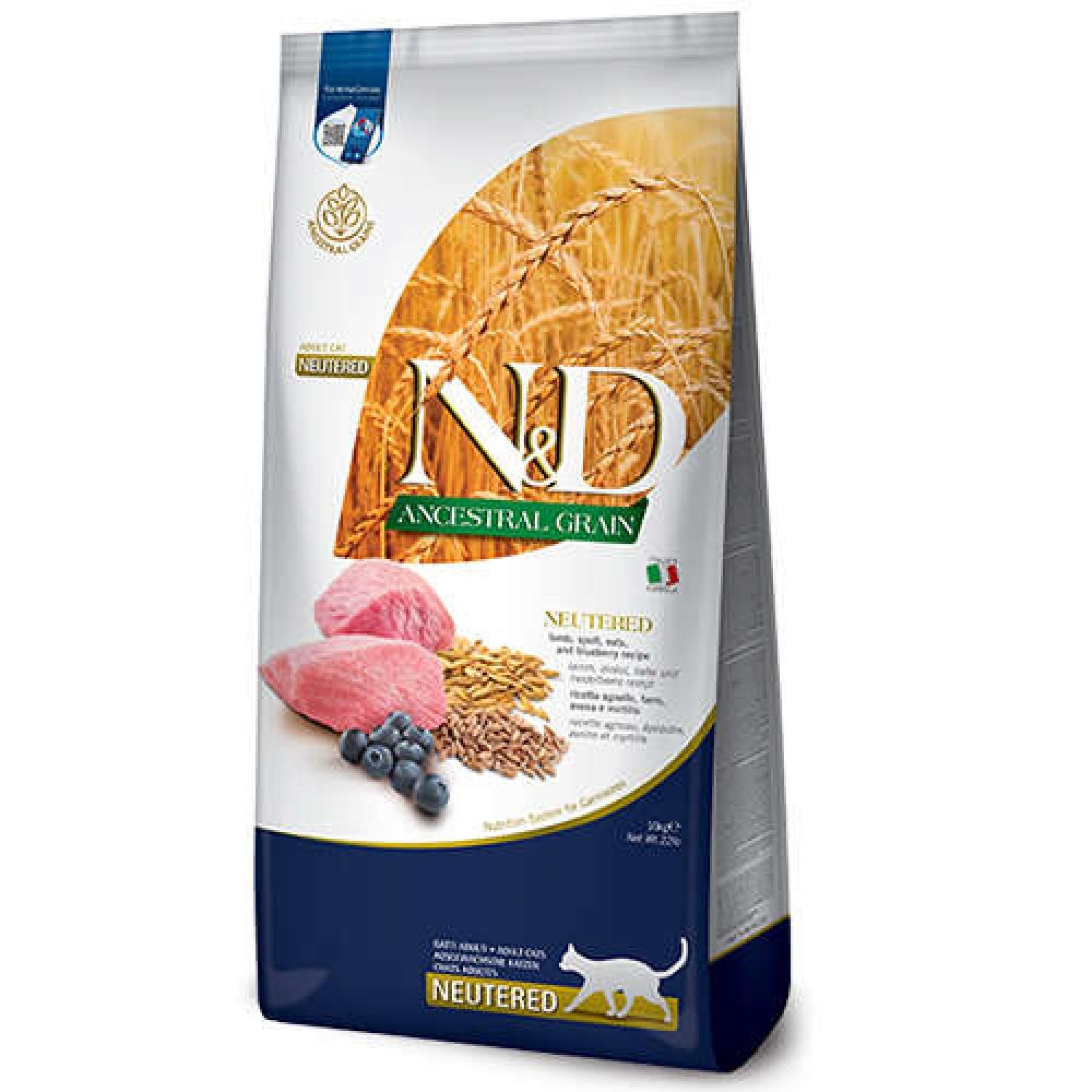 N&D ANCESTRAL CAT LAMB, SPELT, OATS & BLUEBERRY NEUTERED ADULT 10 KG
