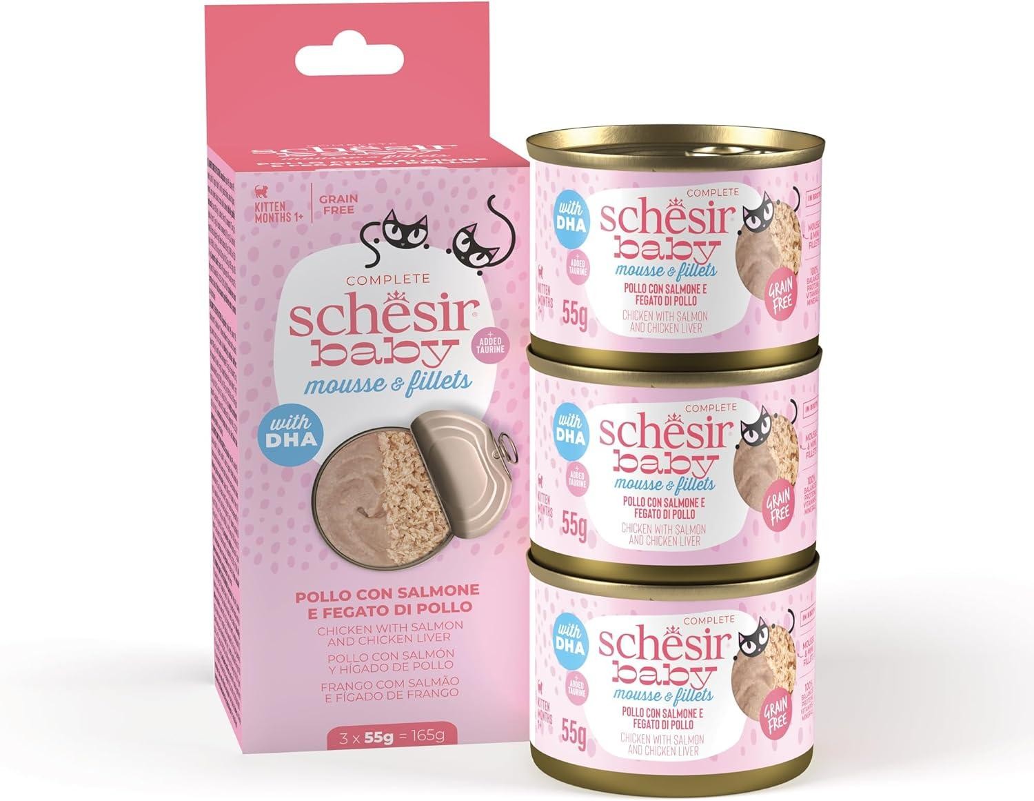 Schesir Baby Tavuk ile Somon Mus ve Fileto Konserve 3x55g