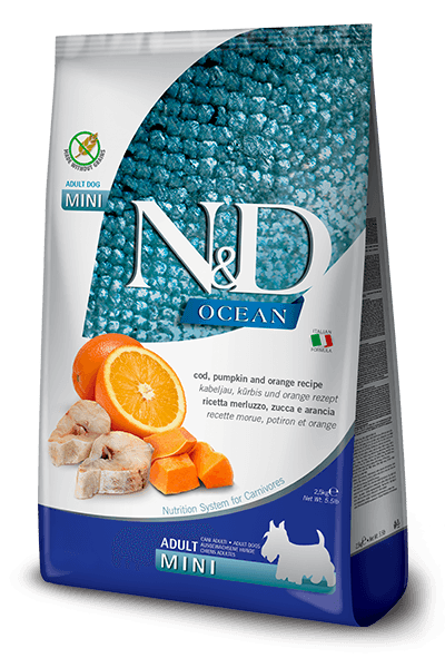 N&D OCEAN DOG COD, PUMPKIN & ORANGE ADULT MINI 2,5 KG