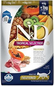 N&D Tropical Selection Kuzu Etli ve Tropikal Meyveli Kısırlaştırılmış Kedi Maması 4kg + 1kg HEDİYE!