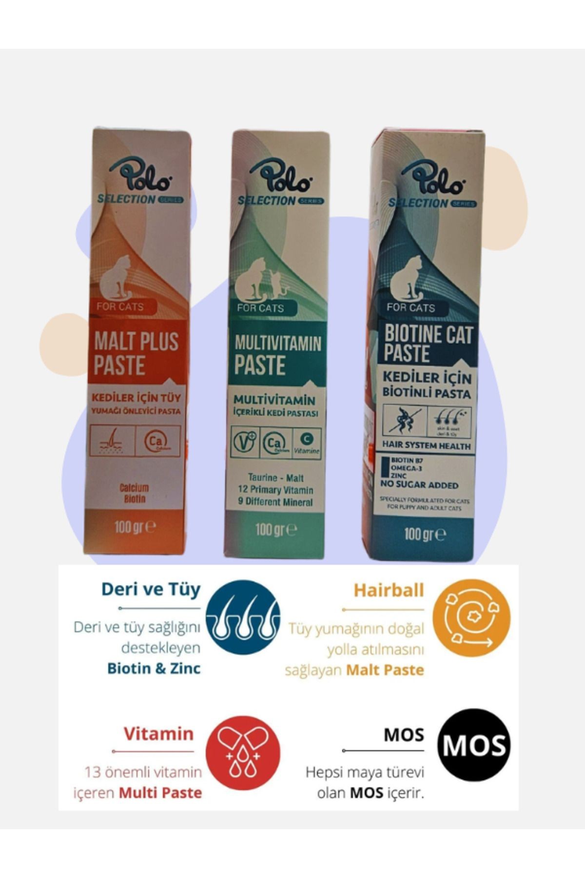 Kedi Malt Paste 100 Gr + Multi Vitamin Paste 100 Gr + Biotin Paste 100 Gr (3x100 Gr)