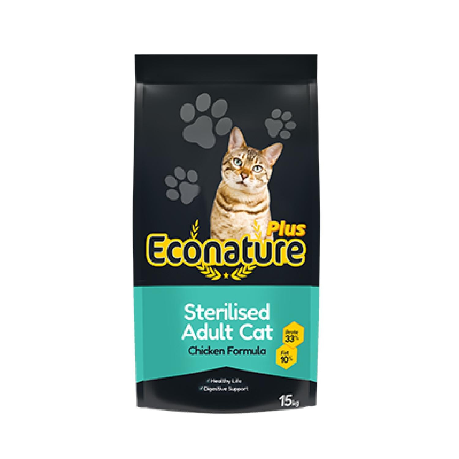 Econature Plus Kısırlaştırılmış Kuru Kedi Maması Tavuk Etli 15KG
