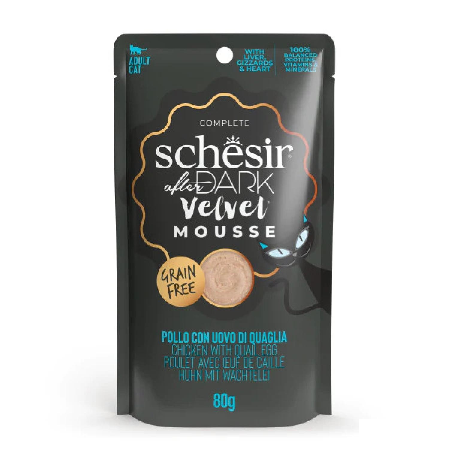Schesir After Dark Tavuk ile Bıldırcın Yumurtası Mus Yetişkin Kedi Pouch 12x80g