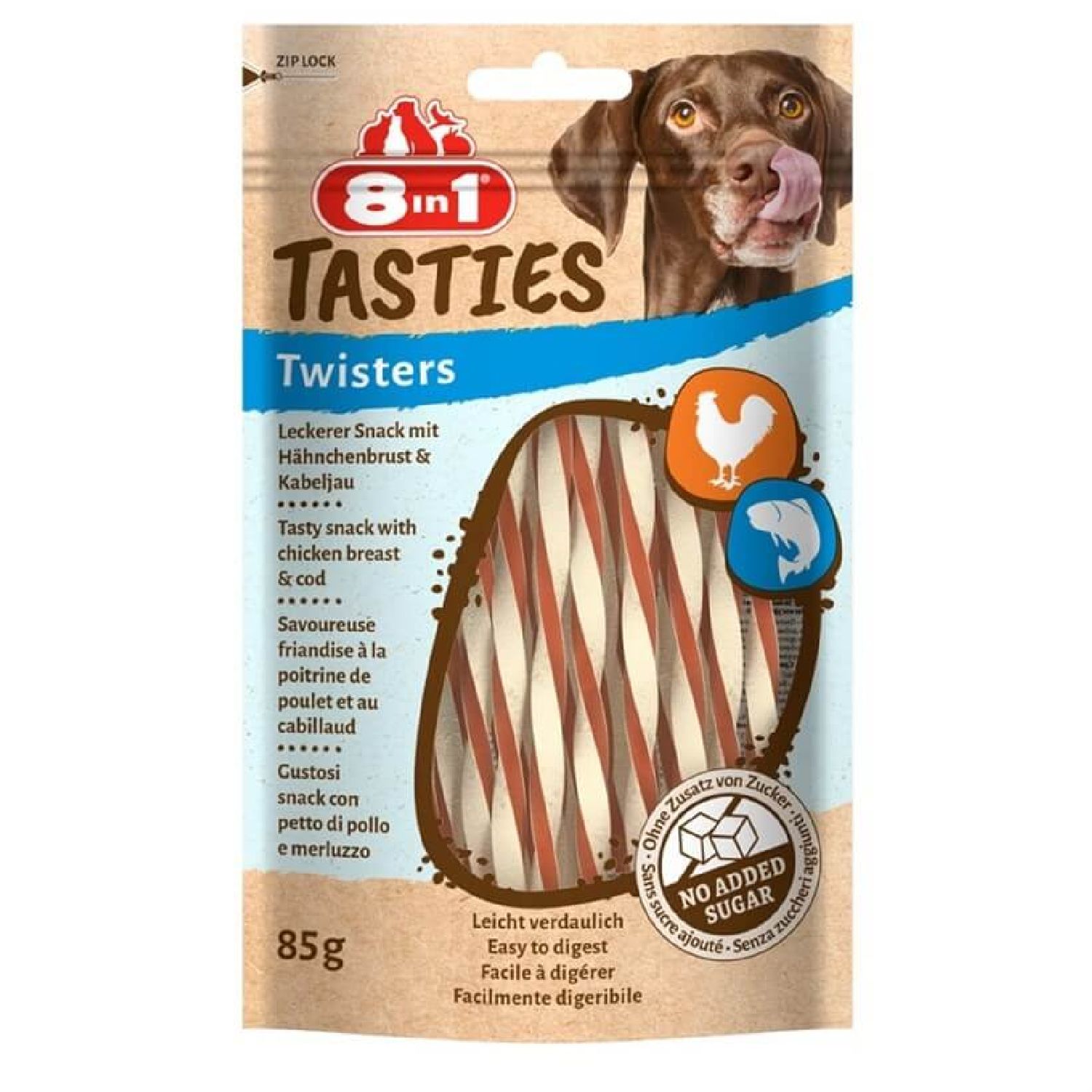 8IN1 Tasties Twisters Burgu Çubuk Köpek Ödül Maması -Tavuklu & Balıklı- 85GR