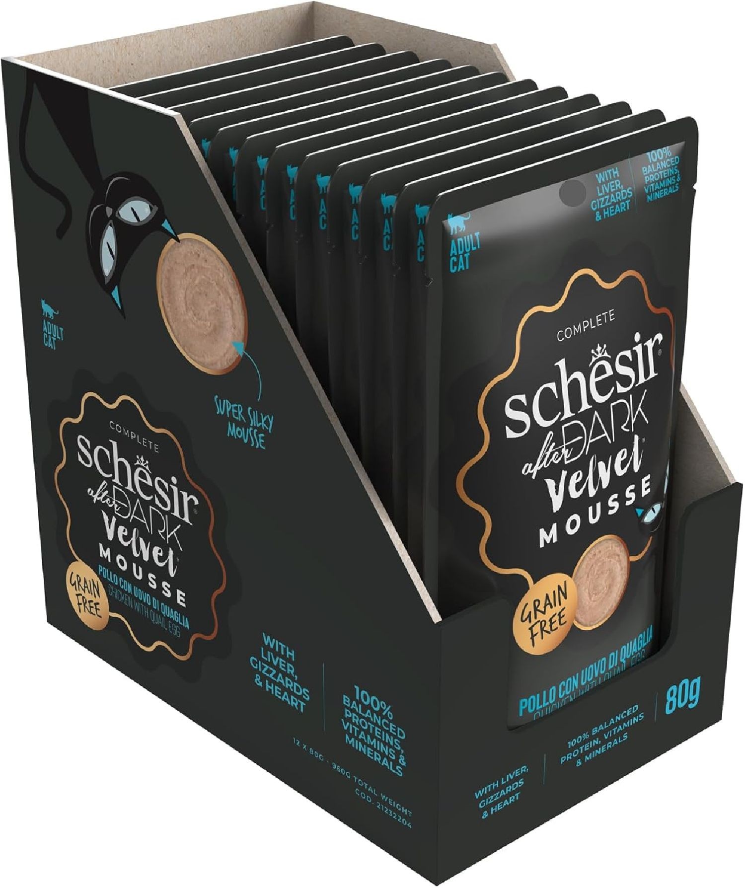 Schesir After Dark Tavuk ile Bıldırcın Yumurtası Mus Yetişkin Kedi Pouch 80g