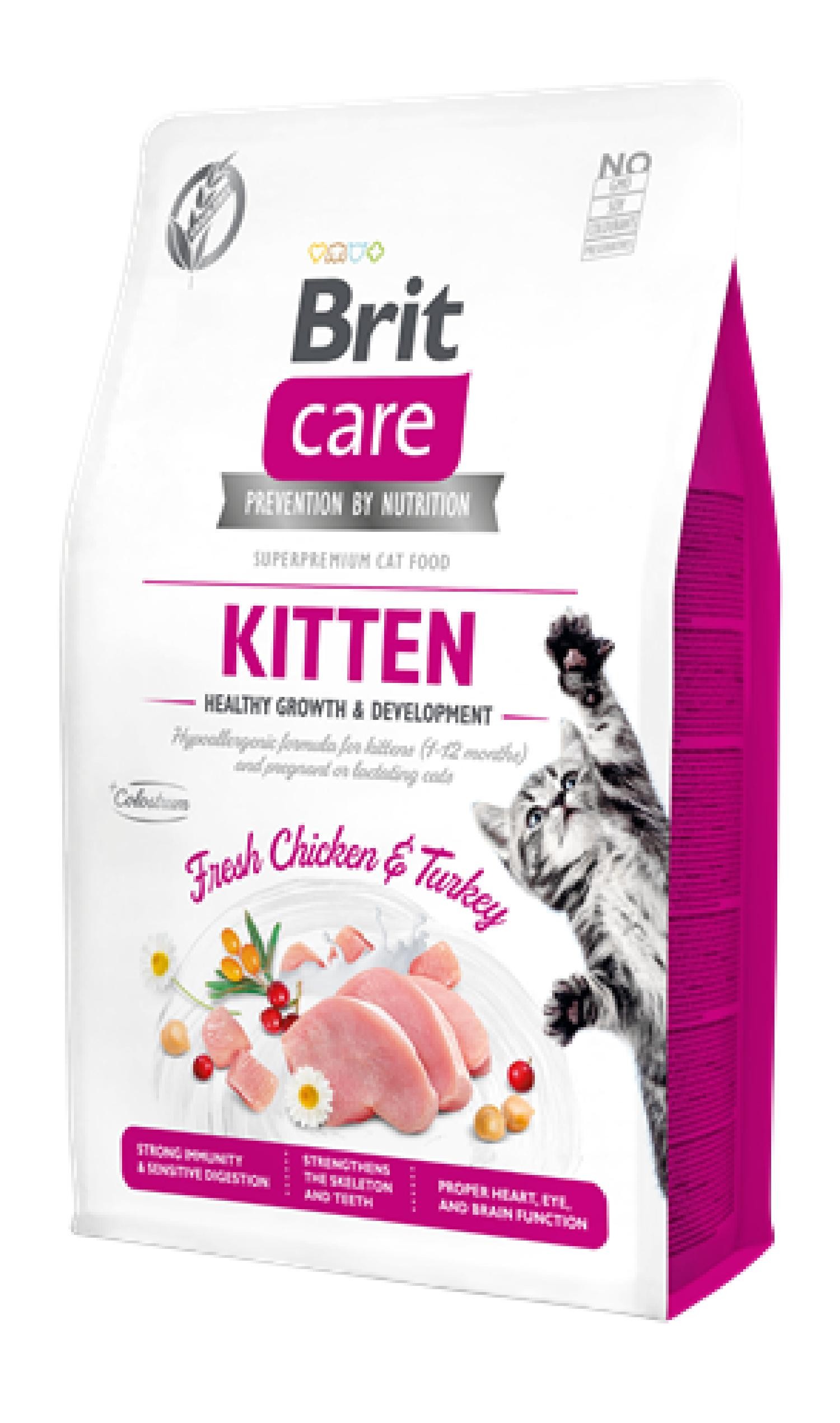 Brit Care Yavru Kediler, Hamile Veya Emziren Kediler İçin, Tahılsız, Hipoalerjenik, Taze Tavuk Ve Hindi Etli Kuru Mama 2 kg