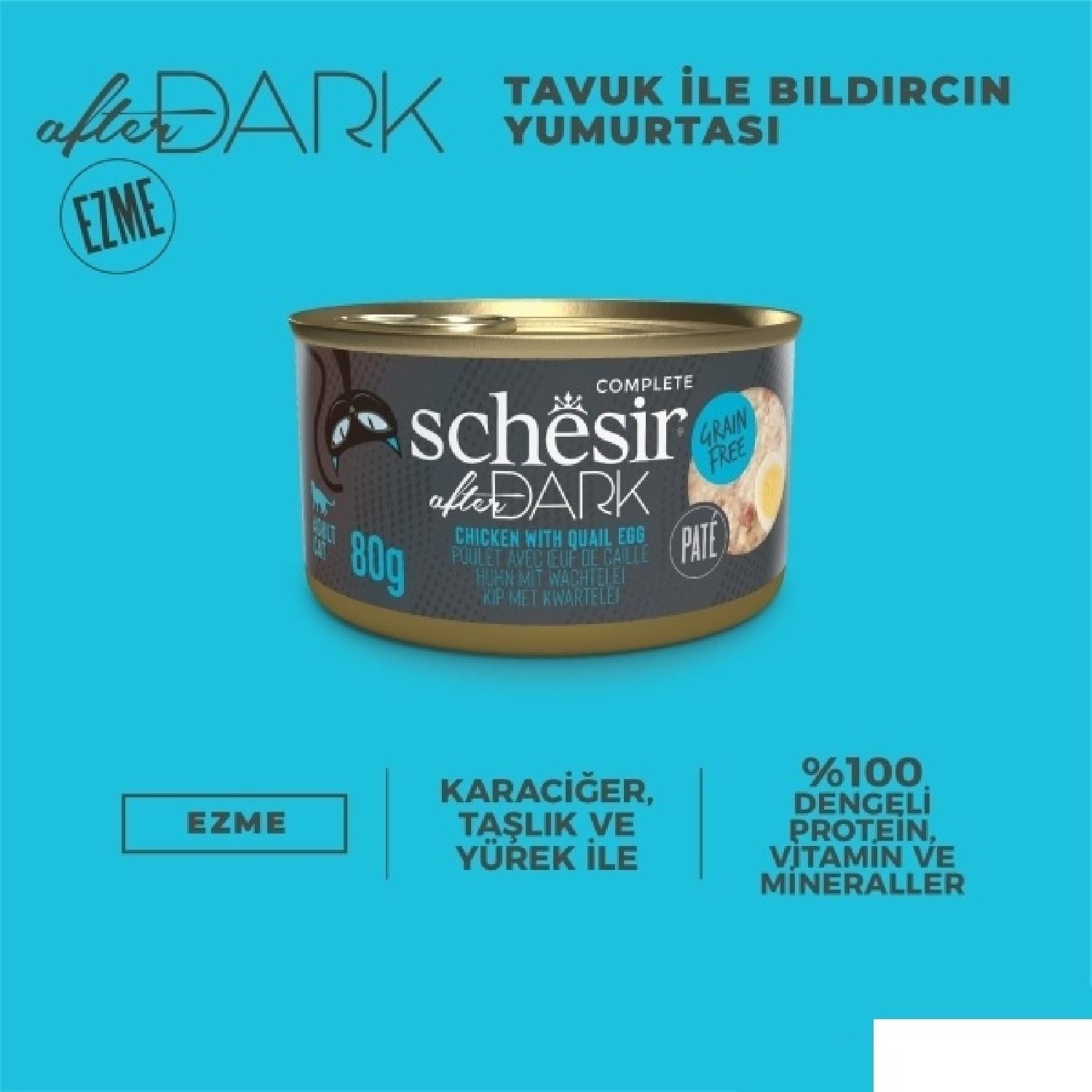 Schesir After Dark Tavuk ile Bıldırcın Yumurtası Paté Yetişkin Kedi Konservesi 12x80g