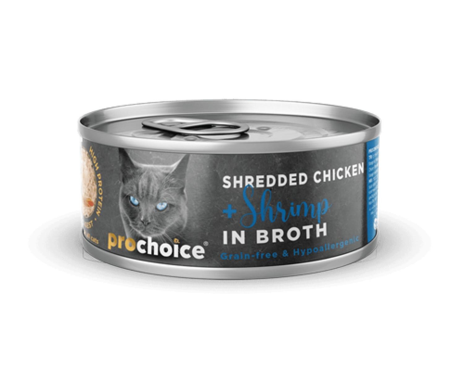 Prochoice Shredded, Tahılsız, Hipoalerjenik, Tiftiklenmiş Tavuk Etli Ve Karidesli Yaş Kedi Maması 70 gr