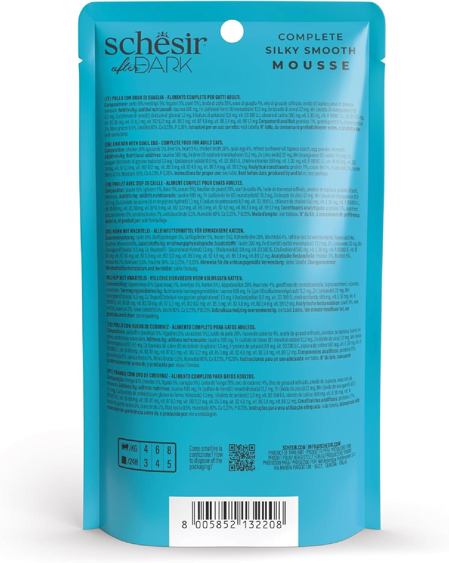 Schesir After Dark Tavuk ile Bıldırcın Yumurtası Mus Yetişkin Kedi Pouch 12x80g