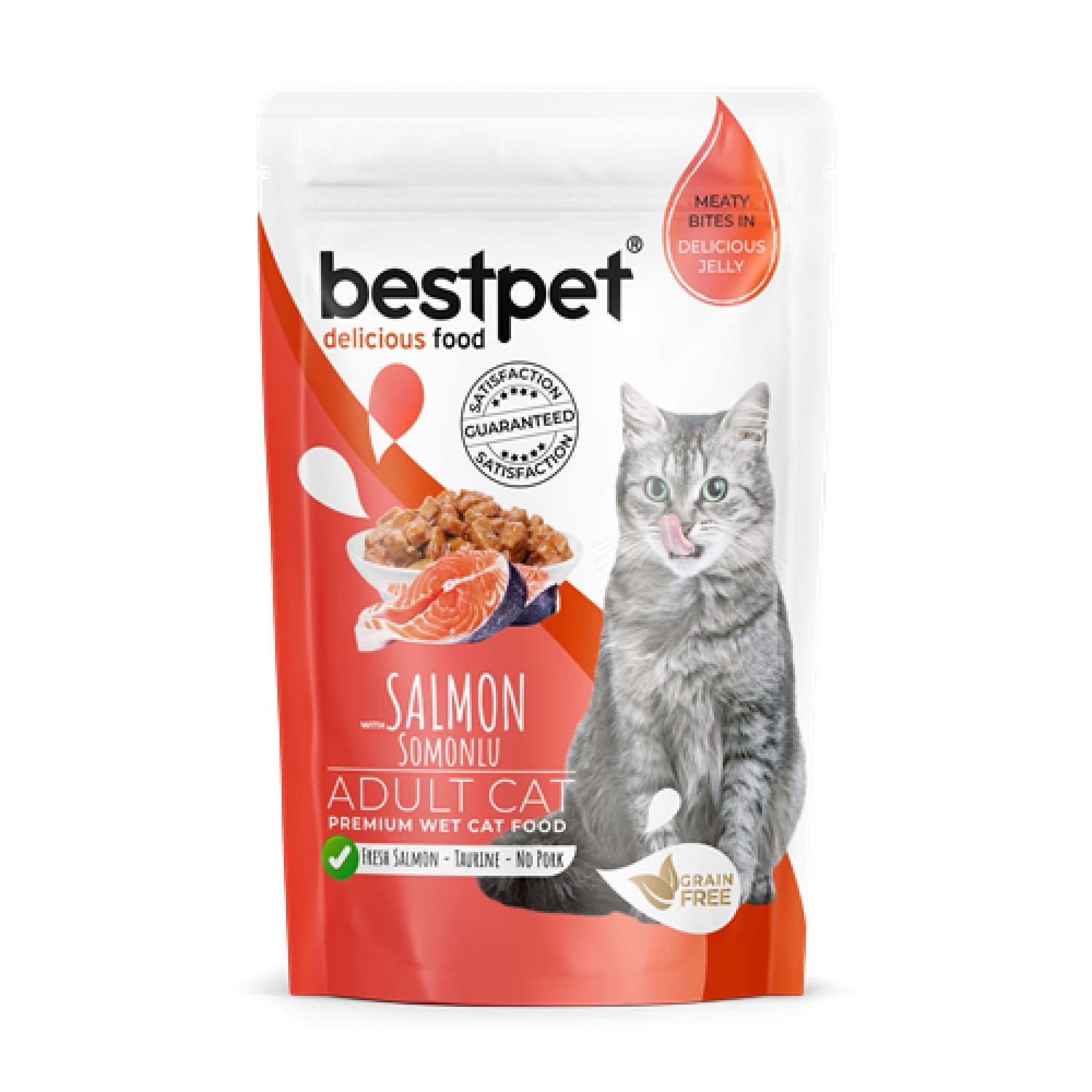 Bestpet Yetişkin Kediler İçin, Tahılsız, Jöle İçinde Somon Parça Etli Yaş Mama 85 gr