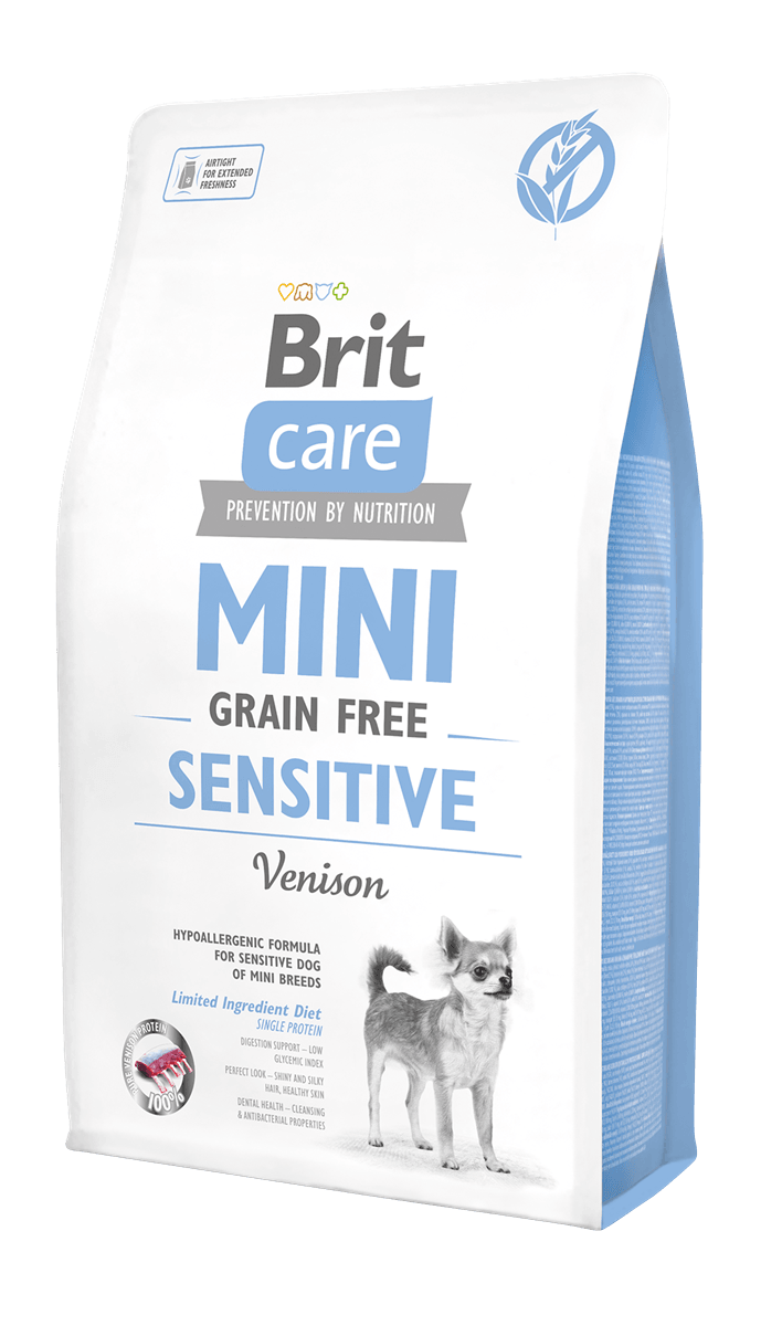 Brit Care Mini Irk Hassas Köpekler İçin, Tahılsız, Hipoalerjenik Geyik Etli Kuru Mama 2 kg