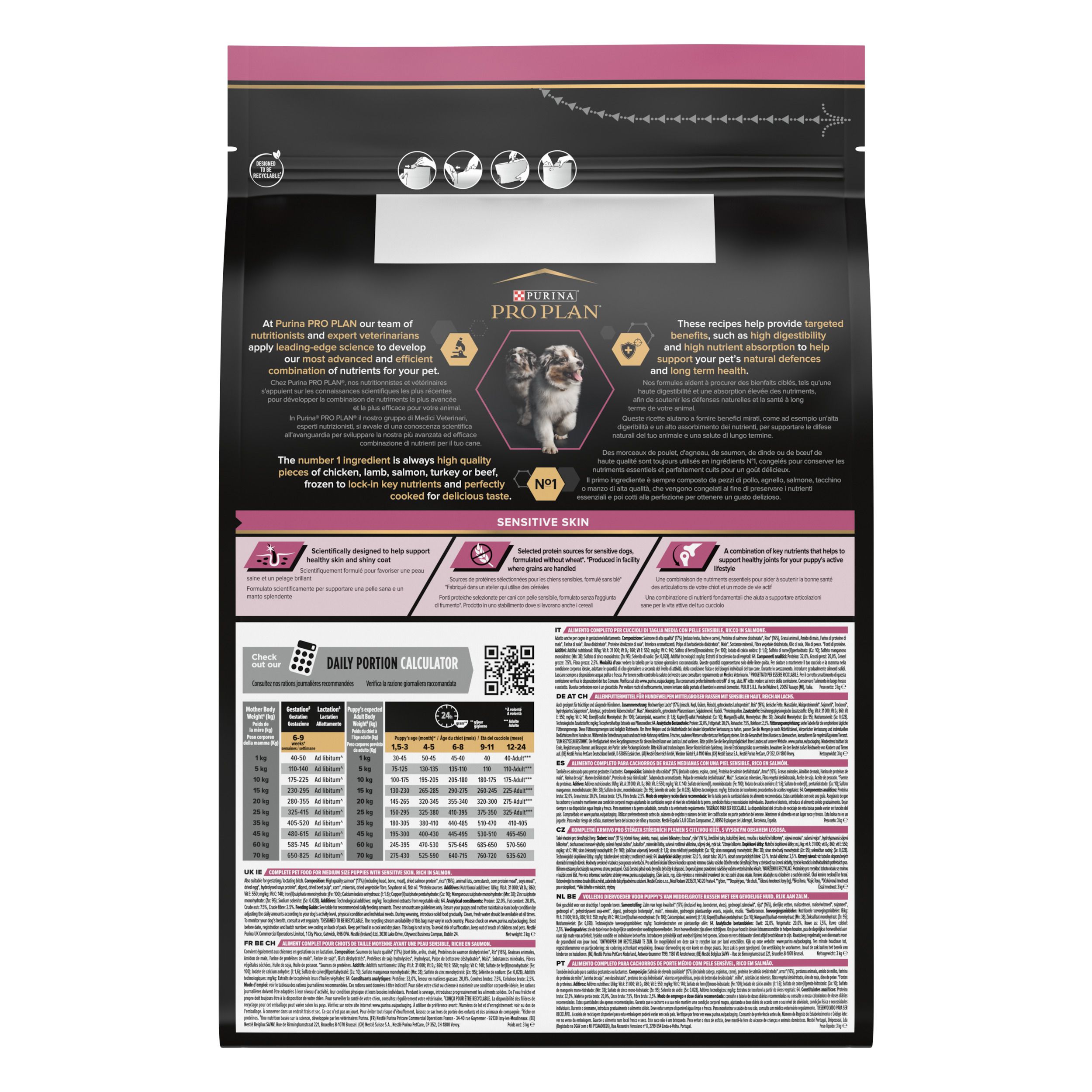 Pro Plan Medium Puppy Sensitive Skin Somonlu Orta Irk Yavru Köpek Maması 3kg