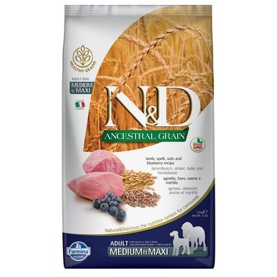 N&D Ancestral Kuzu Etli ve Yaban Mersinli Orta ve Büyük Irk Ata Tahıllı Yetişkin Köpek Maması 12kg