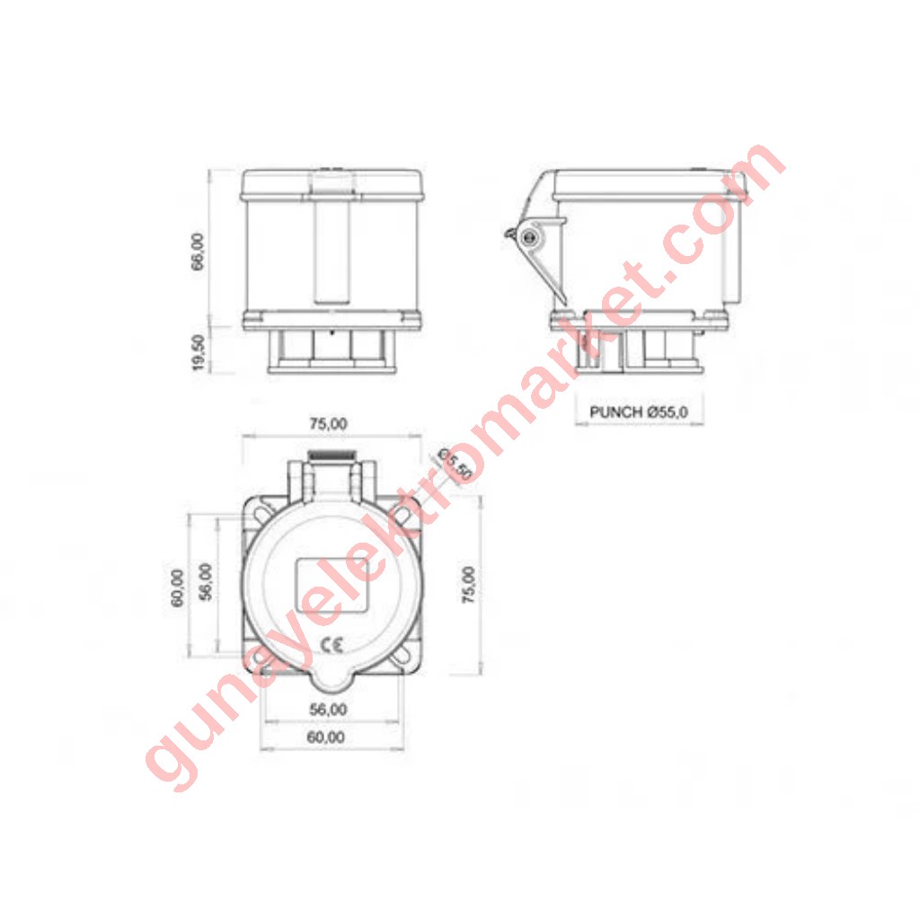 Bemis 5x16A CE NORM Makine Prizi 75x75 3P+E+N 380V BC1-1505-2413