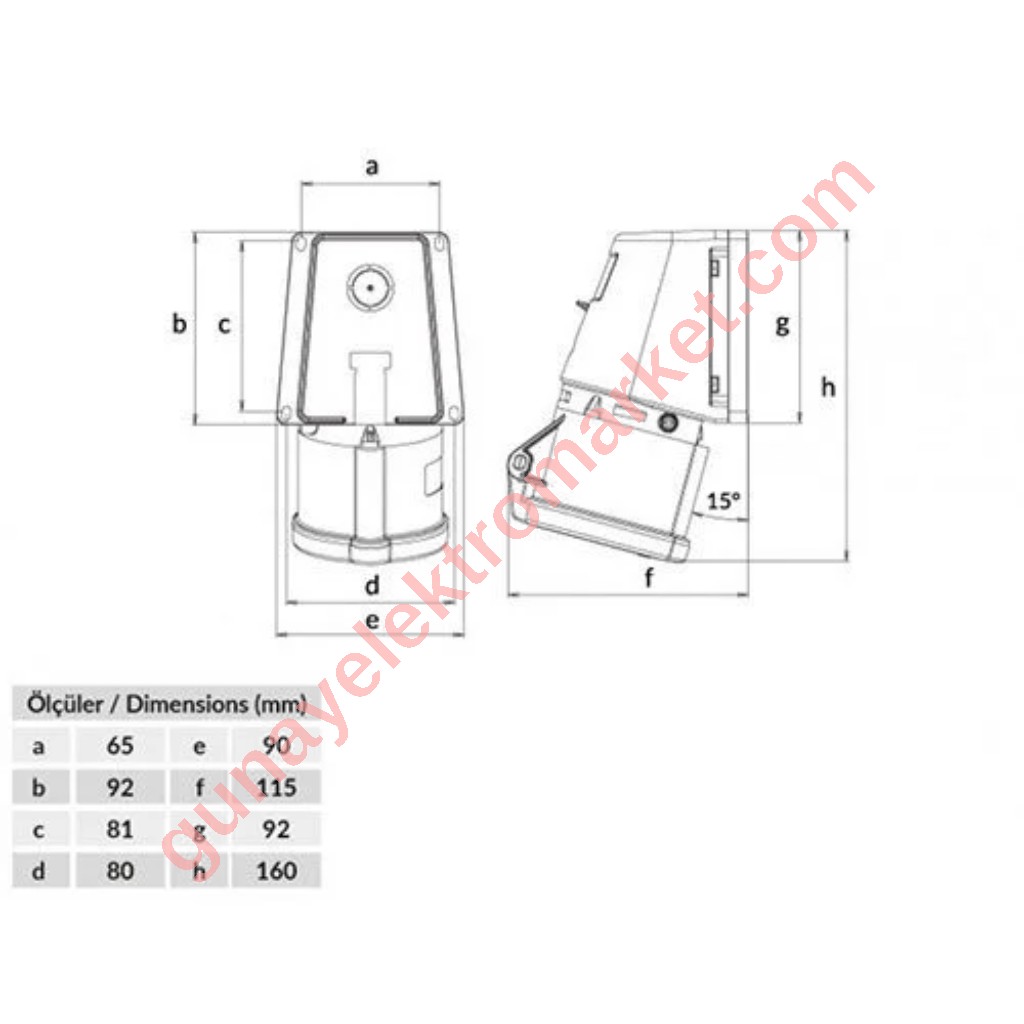 Bemis 5x32A CE NORM 90° Eğik Duvar Priz 380V BC1-3505-2535