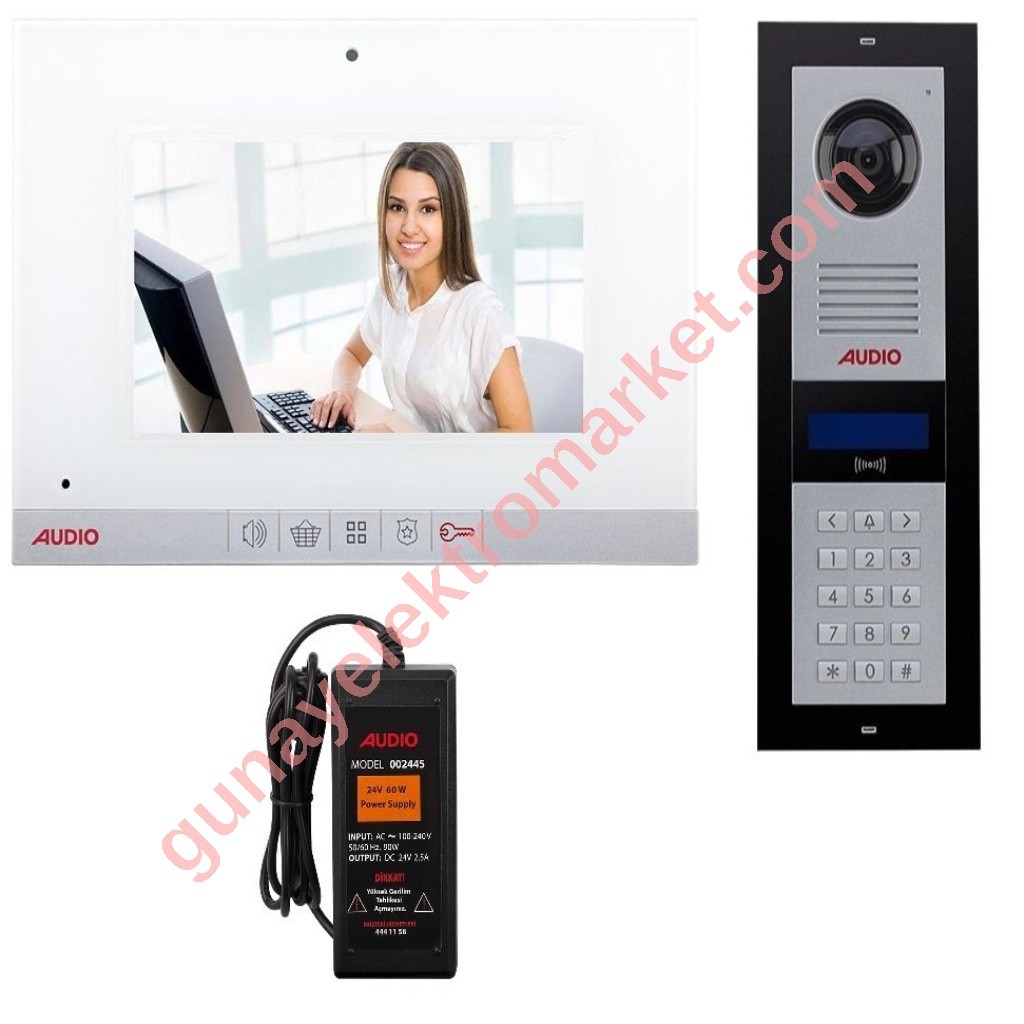 Audio 7"(inç) LCD Görüntülü Beyaz Diyafon 4 Daire 001188