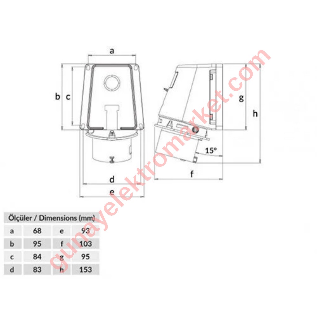 Bemis 5x32A CE NORM 90° Eğik Duvar Fiş 380V BC1-3505-2236