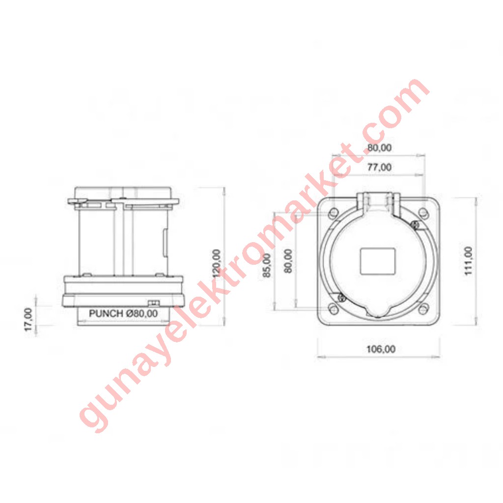 Bemis 5x63A CE NORM Makine Priz 380V BC1-4505-2413