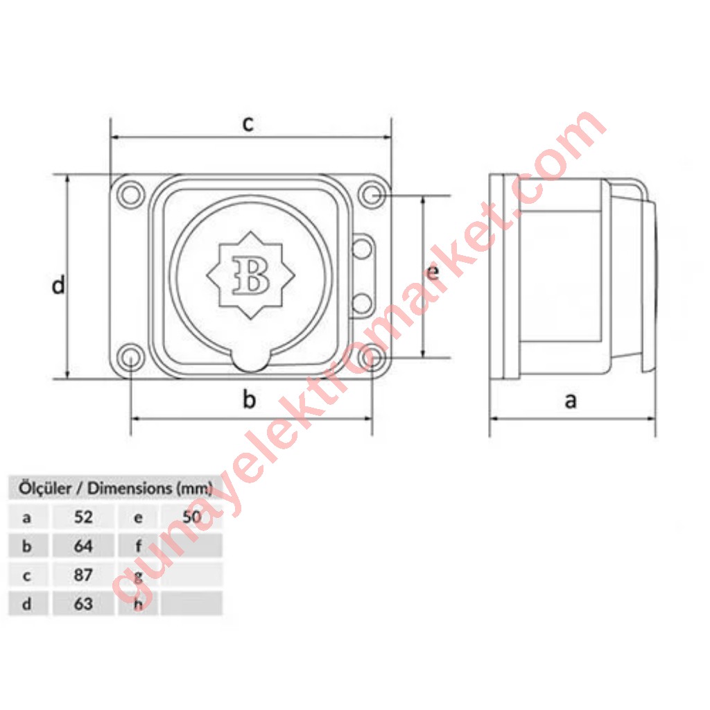 Bemis 1x16A Kauçuk Duvar Prizi 2P+E 220V BK1-1402-3511