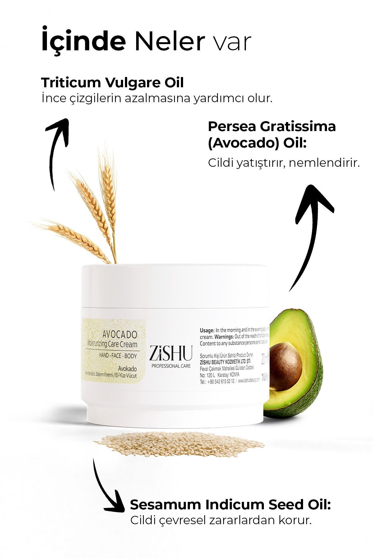 Avokado Nemlendirici El,Yüz ve Vücut Kremi - 20ml