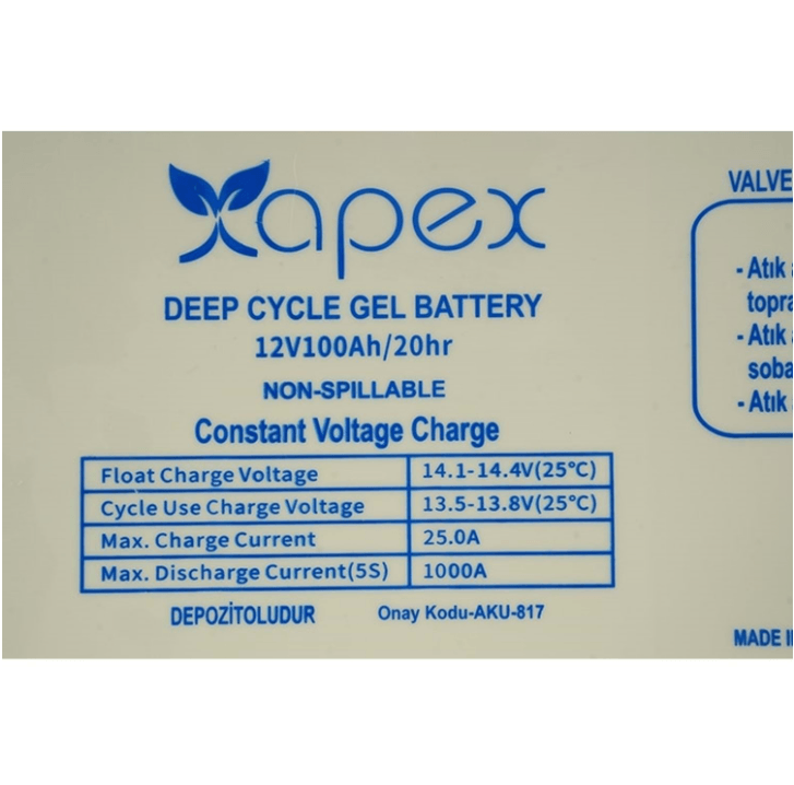 12V 100Ah Jel Akü Apex