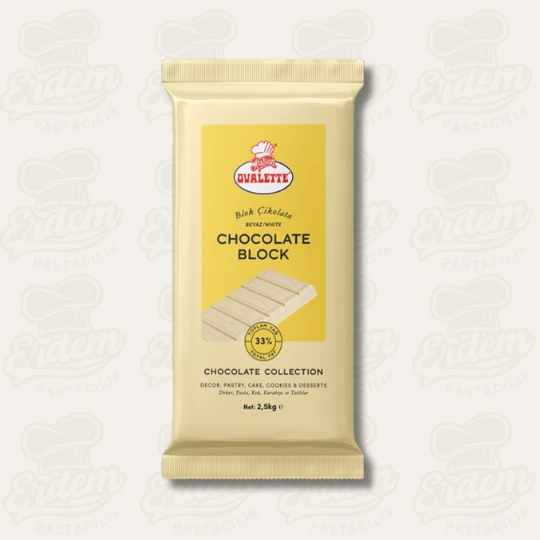 Ovalette %33 Fildişi (Beyaz) Blok Kuvertür Çikolata - 2.5 Kg