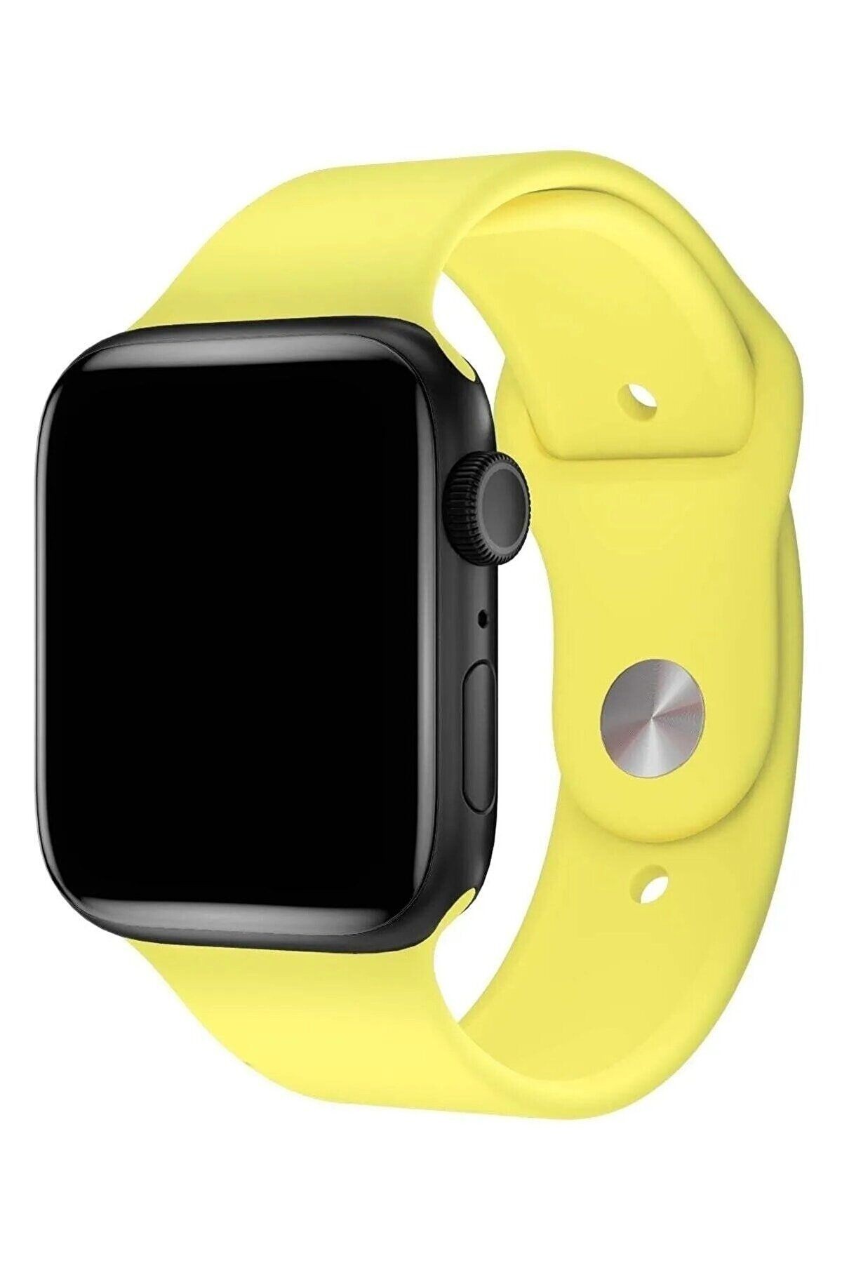 Apple Watch ( 1-2-3-4-5-6-7-8-SE) ile Uyumlu Silikon Kordon - Neon Sarı