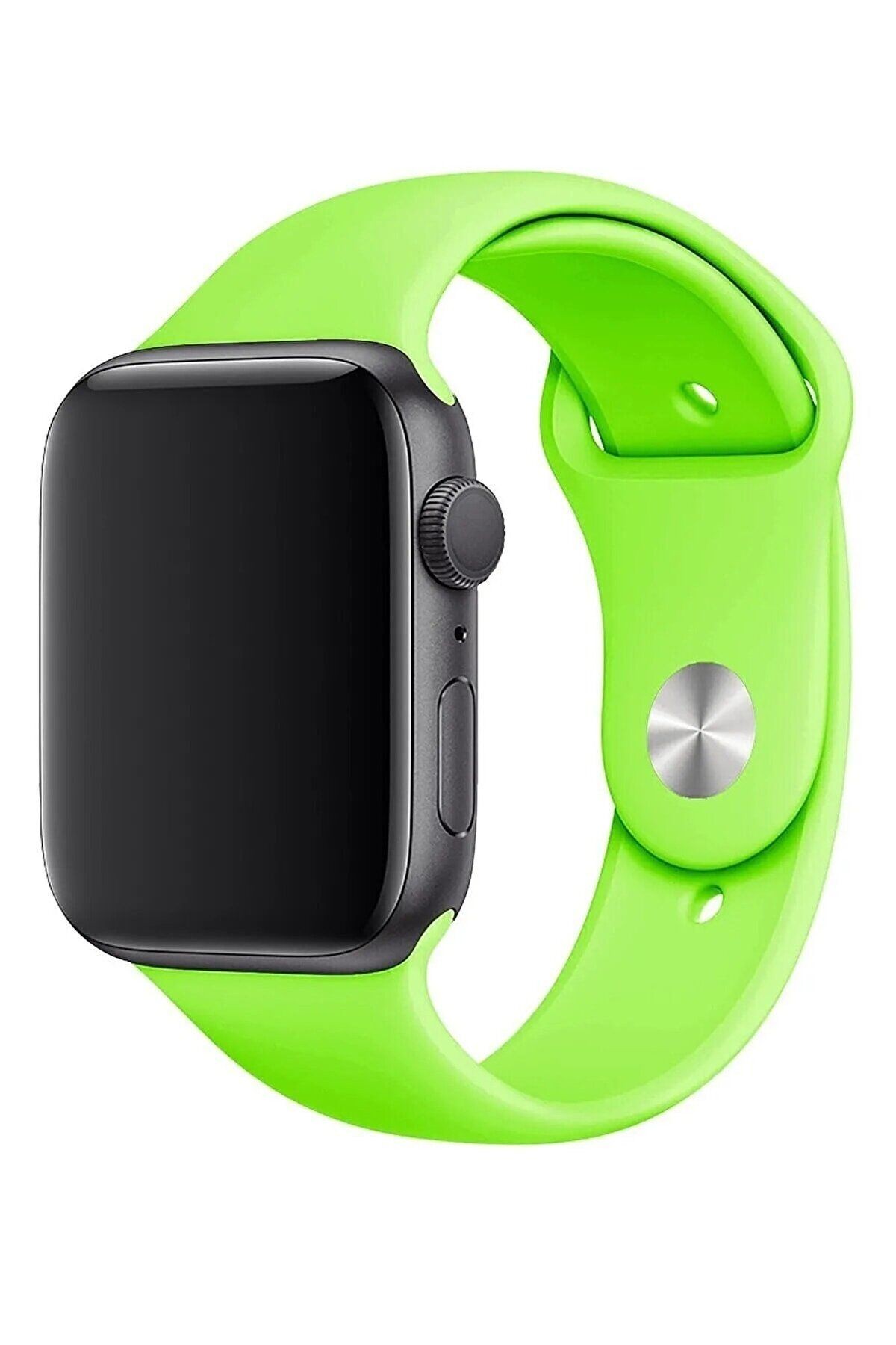 Apple Watch ( 1-2-3-4-5-6-7-8-SE) ile Uyumlu Silikon Kordon - Neon Yeşili