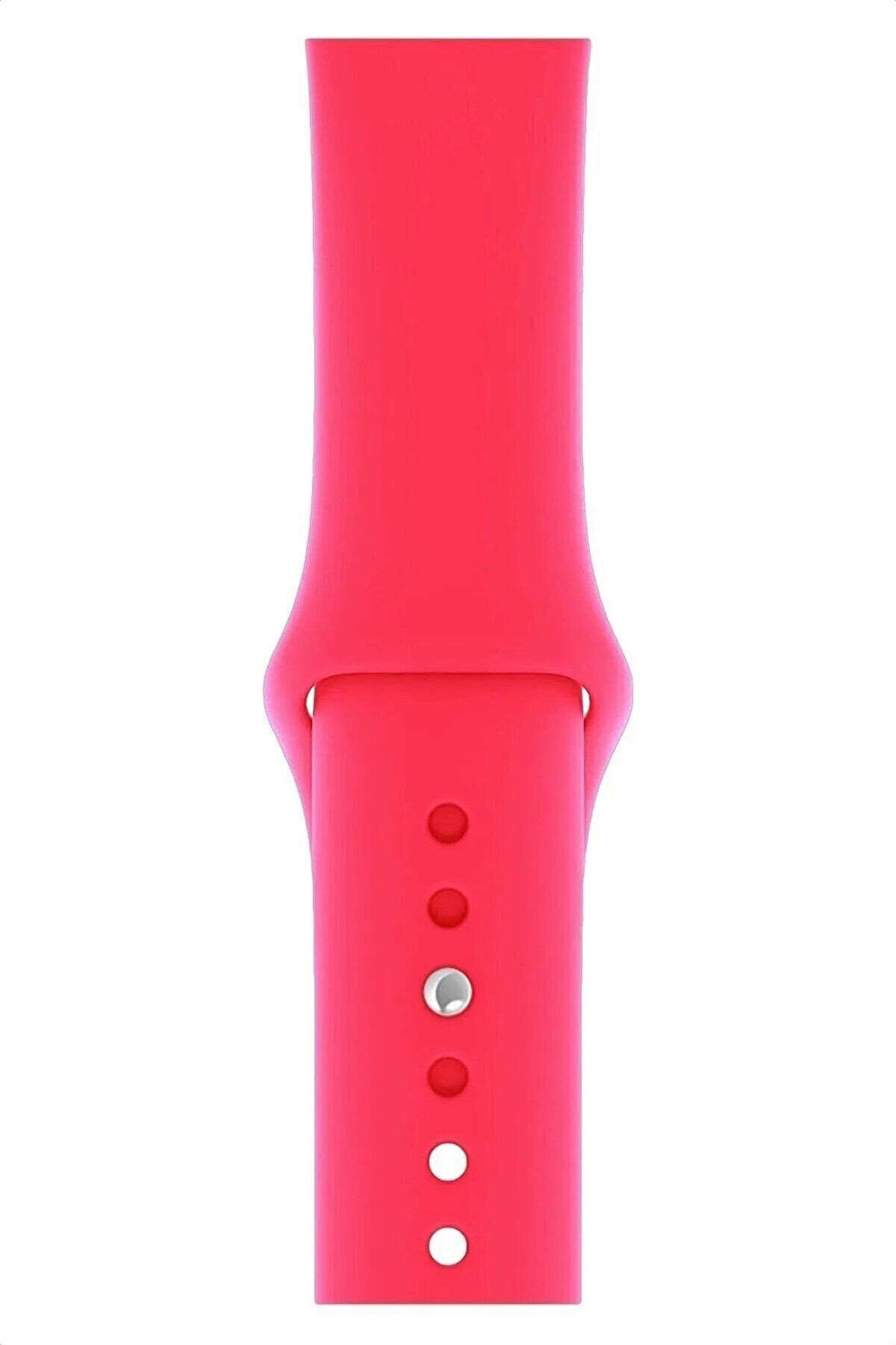 Apple Watch ( 1-2-3-4-5-6-7-8-SE) ile Uyumlu Silikon Kordon - Neon Pink