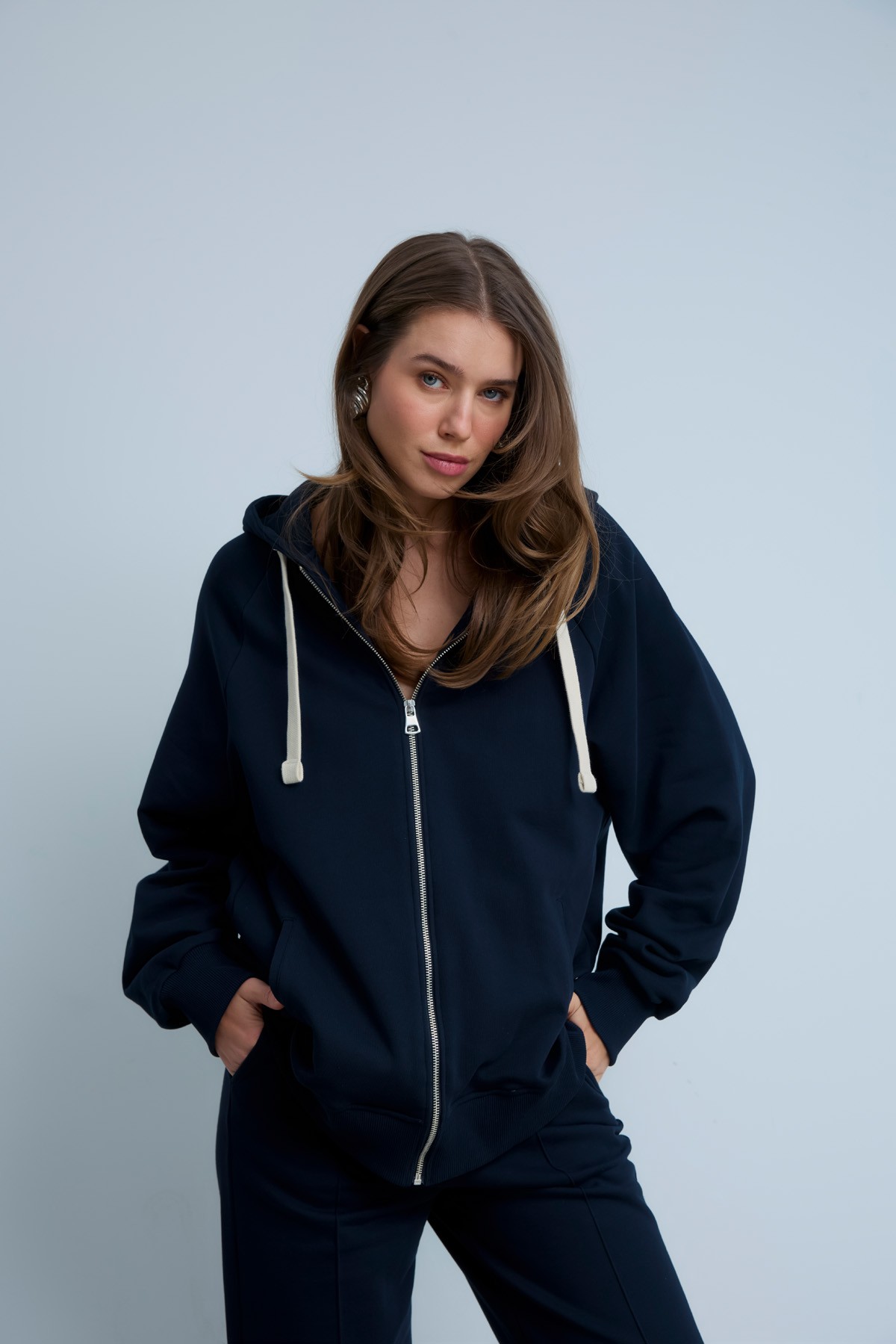 LUCAS ZIP HOODED SWEAT  - NAVY BLUE