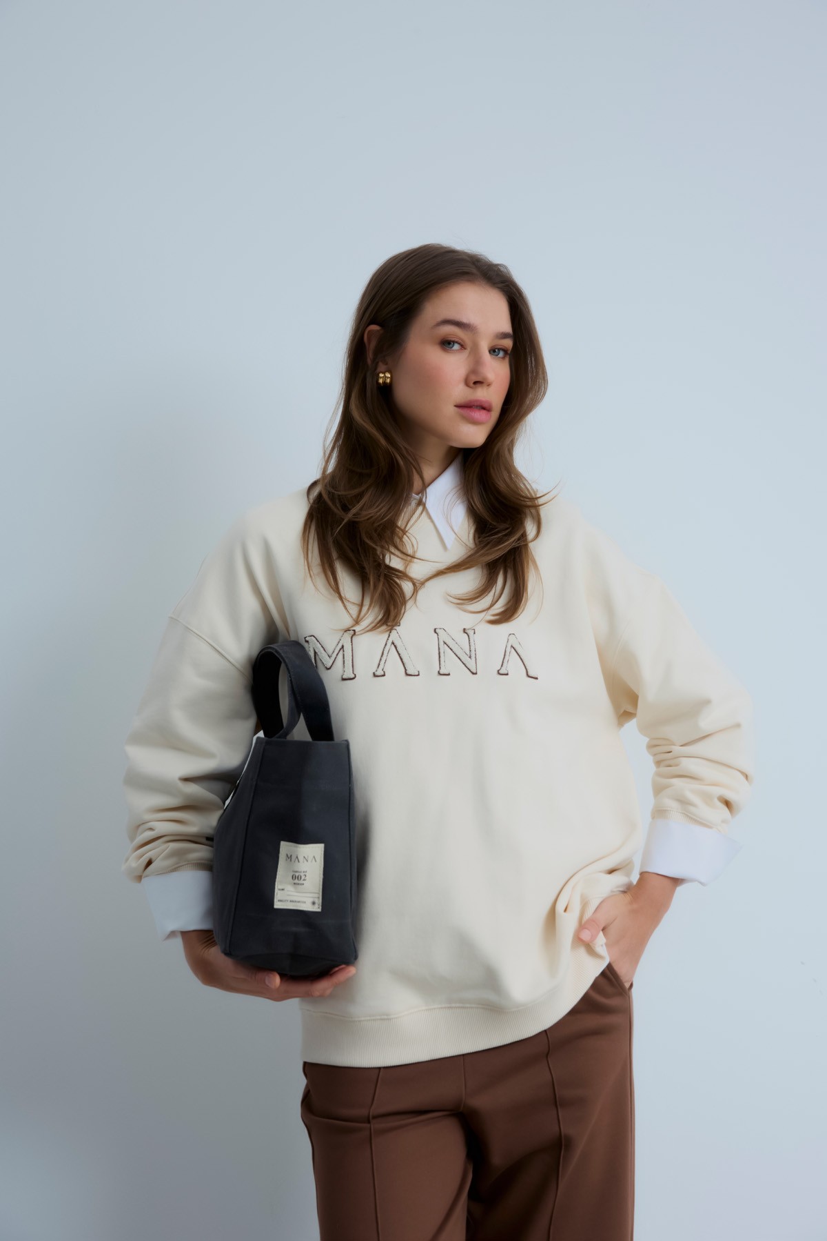 BILLIE SWEAT EMBROIDERY - EGGNOG