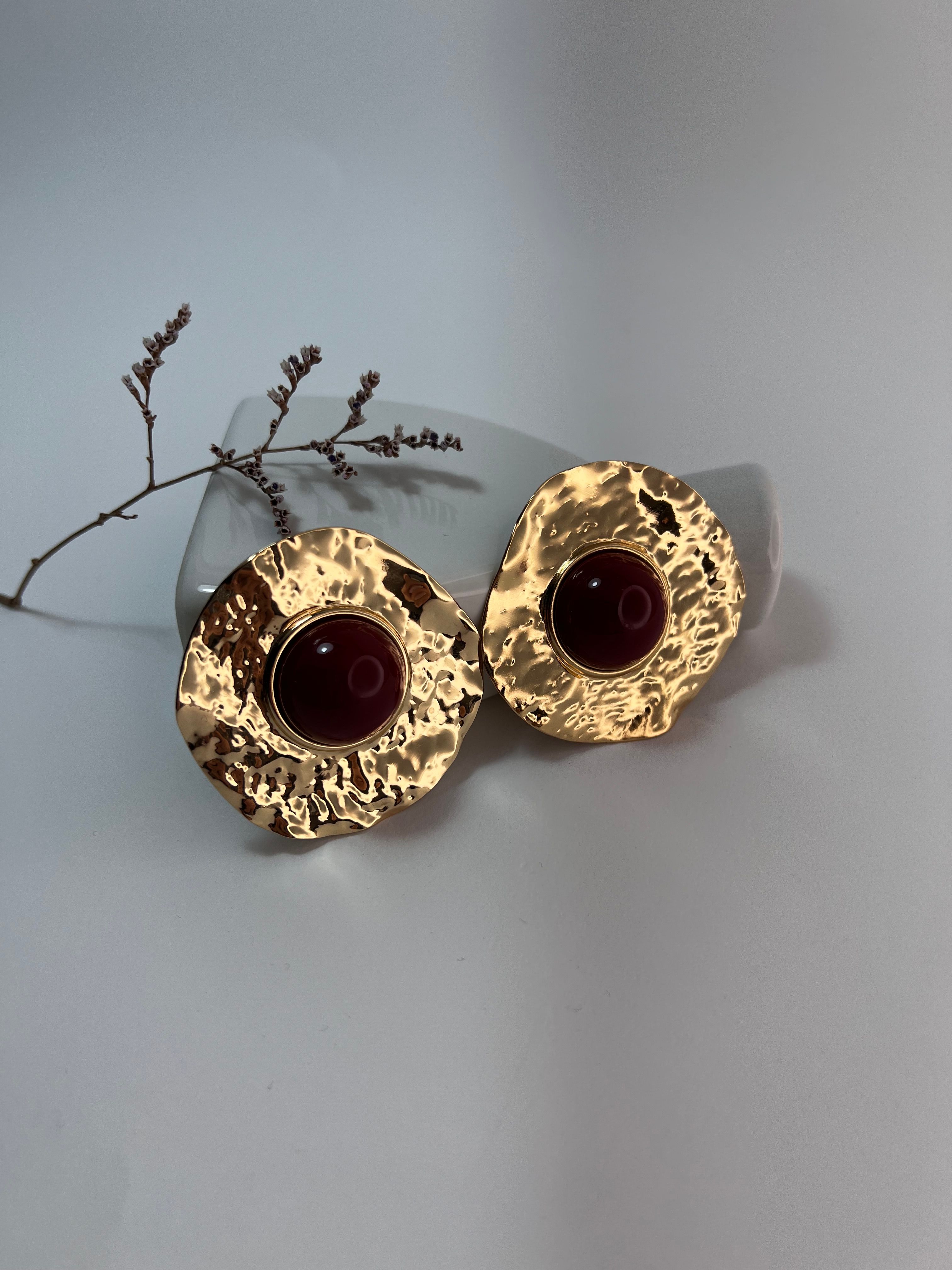 Bordo Detaylı Dövme Küpe EA0019