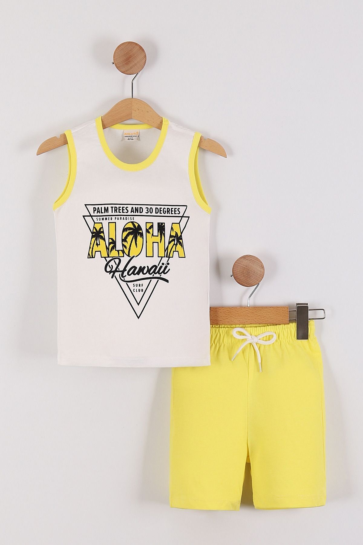 Erkek Çocuk Aloha Baskılı Atlet Benetton Yeşili Şortlu 2'li Takım - sarı
