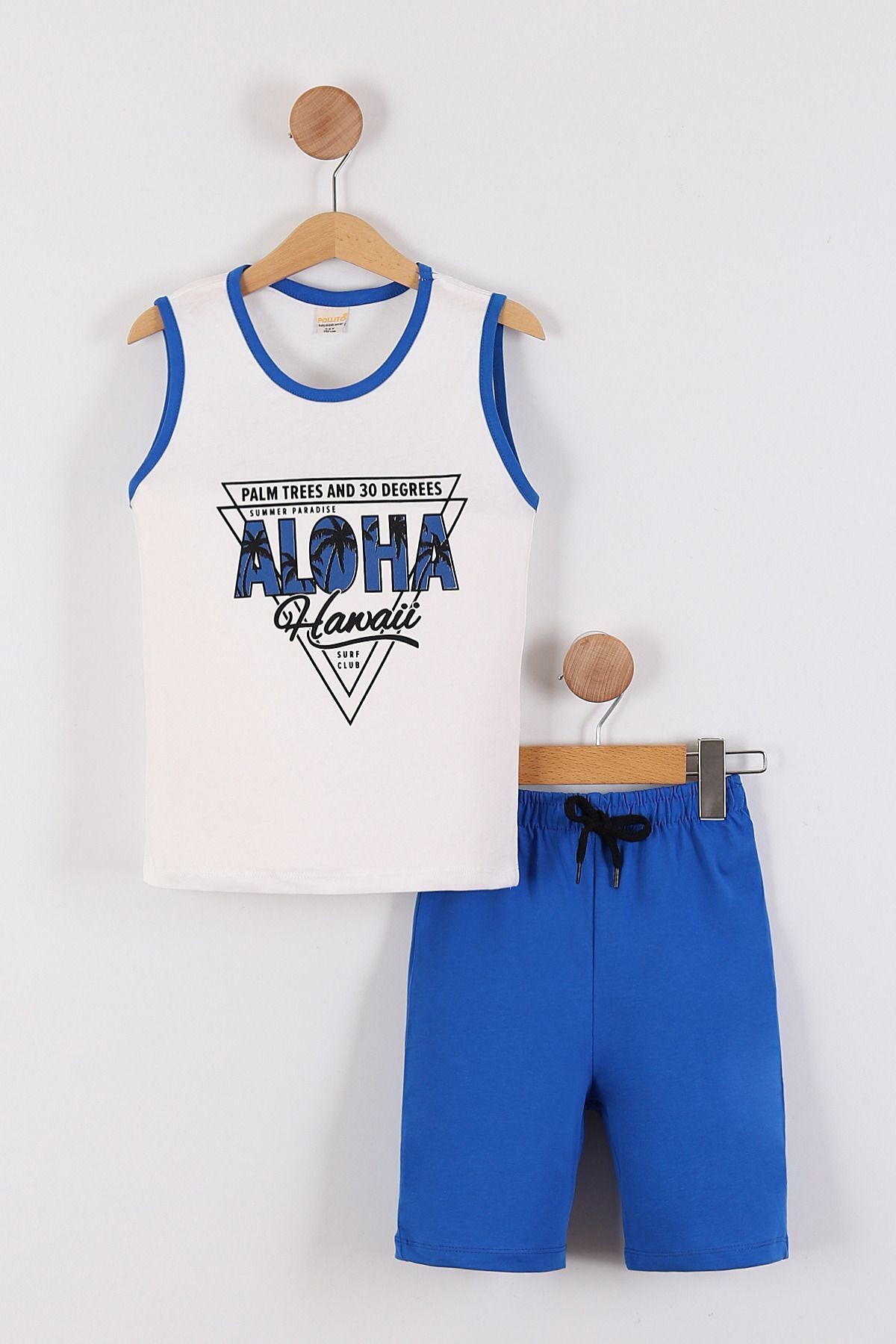 Erkek Çocuk Aloha Baskılı Atlet Benetton Yeşili Şortlu 2'li Takım - saks mavisi