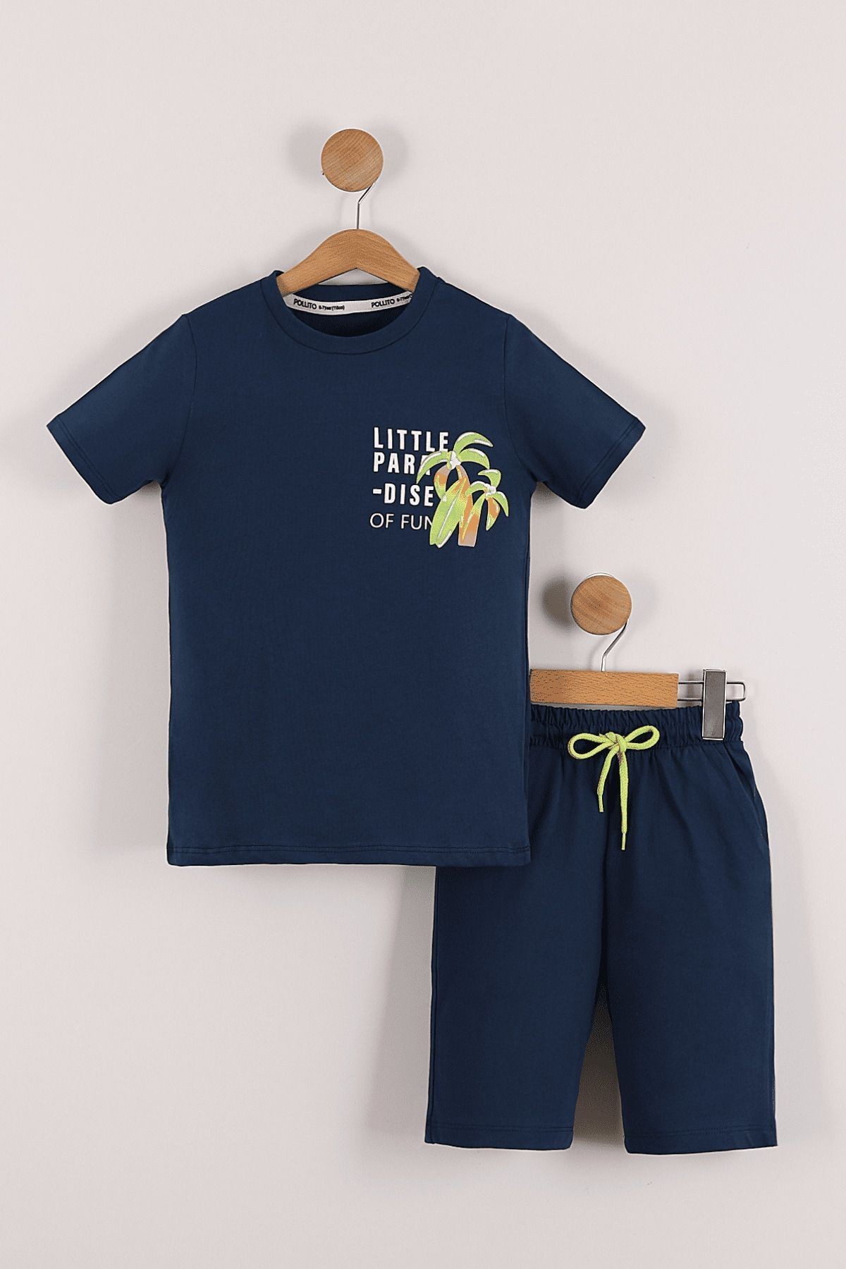 Erkek Çocuk Little Paradise Ön Ve Arka Baskılı Kiremit Tişört - Şort 2'li Takım