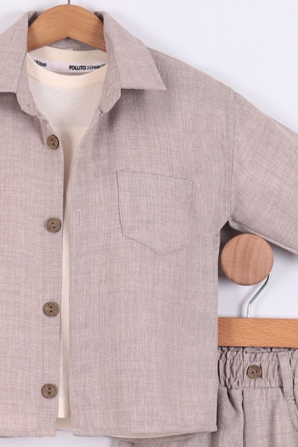 Erkek Çocuk Oversize Bayramlık Bej Keten Görünümlü Ceket Pantolon 3'lü Takım