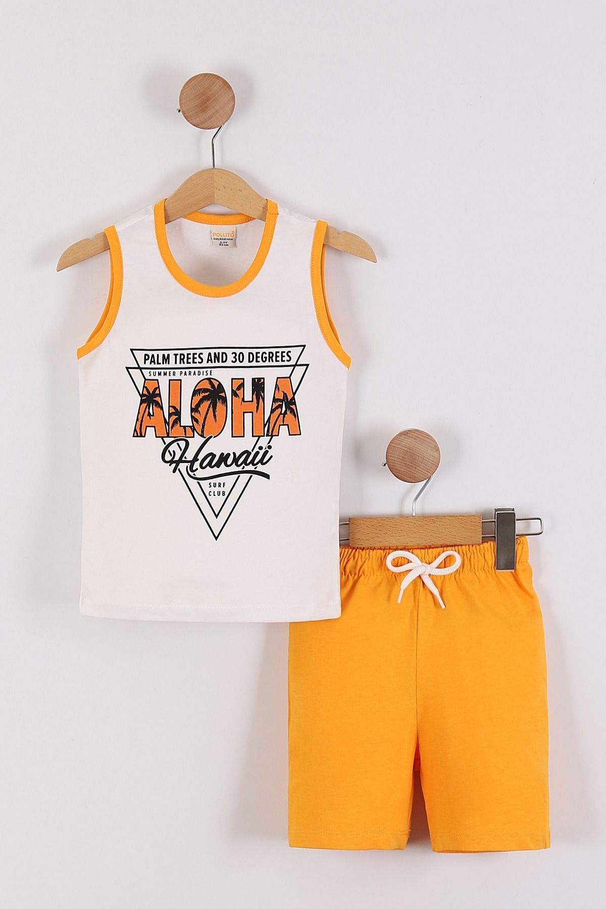 Erkek Çocuk Aloha Baskılı Atlet Benetton Yeşili Şortlu 2'li Takım - turuncu
