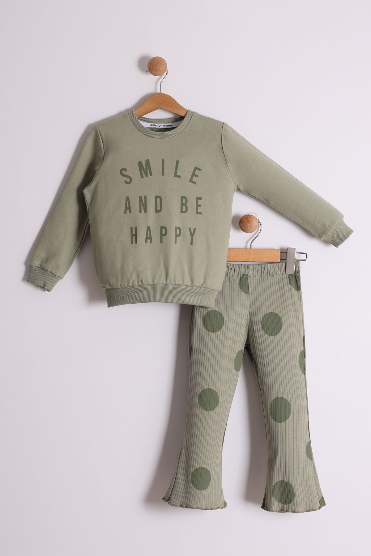 Kız Çocuk Mevsimlik Smile And Be Happy Baskılı Sweat Puantiyeli Fitilli Tayt 2'li Takım