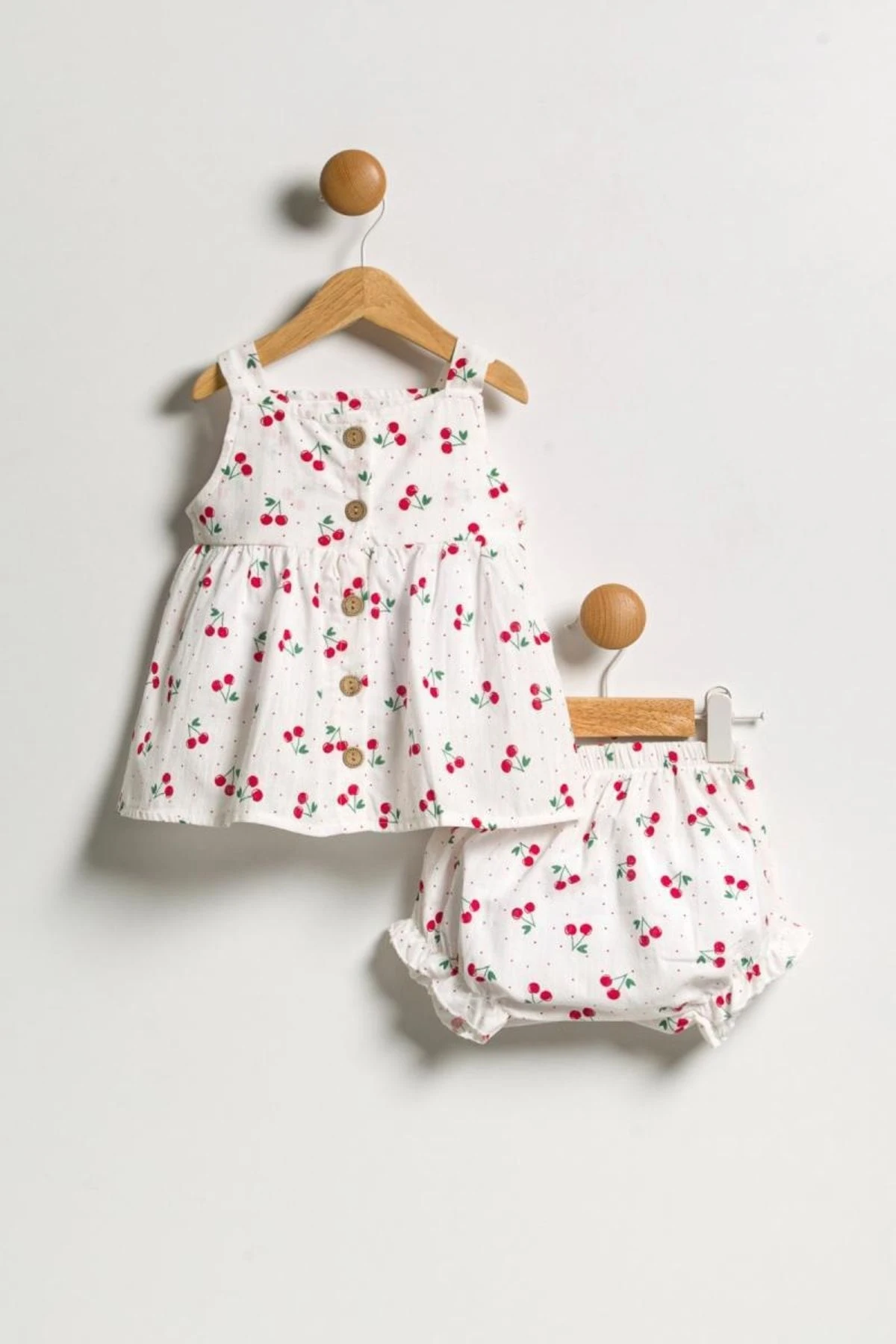 Kız Çocuk Kiraz Desenli Gömlek Şort 2'li Takım